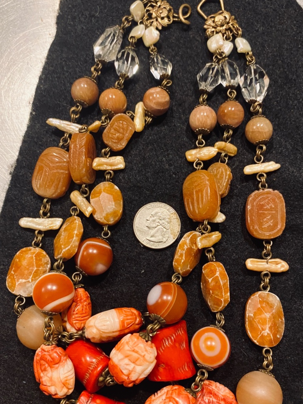Vintage Stephen Dweck Coral and Crystal 3 tiered necklace - Picture 2 of 3